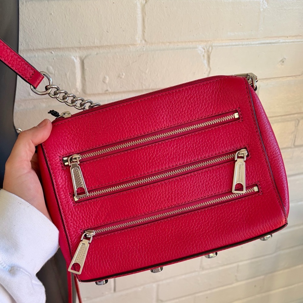 REBECCA MINKOFF Mini 5 Zip Leather Crossbody Bag in Bright Fuchsia, NEW W/ TAGS - Picture 3 of 10